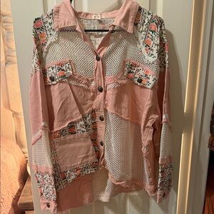 POL Pink Patchwork Mesh Floral Jacket